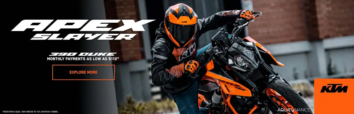 Read more about the article MONTHLY PAYMENTS AS LOW AS $109.51 ON SELECT KTM 390 DUKE MOTORCYCLES